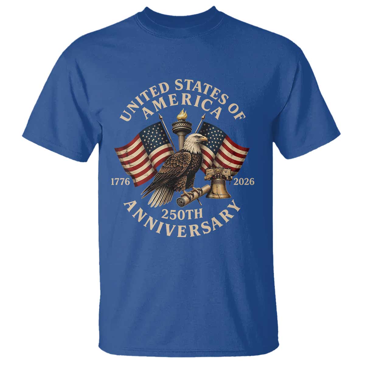 USA 250th Anniversary T Shirt Vintage Eagle US Flag Independence Day 4th July Patriotic TS10 Royal Blue Print Your Wear