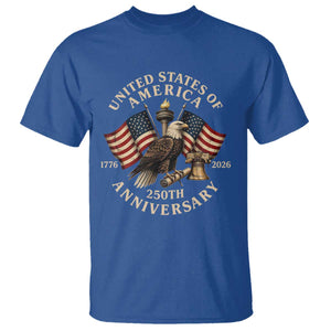 USA 250th Anniversary T Shirt Vintage Eagle US Flag Independence Day 4th July Patriotic TS10 Royal Blue Print Your Wear