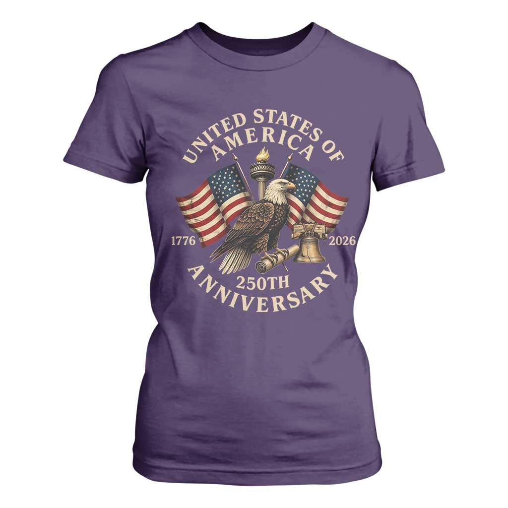 USA 250th Anniversary T Shirt For Women Vintage Eagle US Flag Independence Day 4th July Patriotic TS10 Purple Print Your Wear
