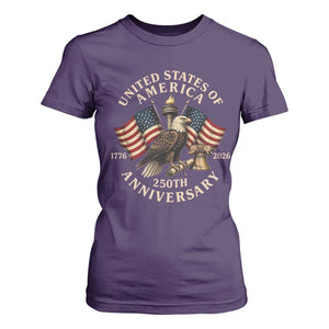 USA 250th Anniversary T Shirt For Women Vintage Eagle US Flag Independence Day 4th July Patriotic TS10 Purple Print Your Wear