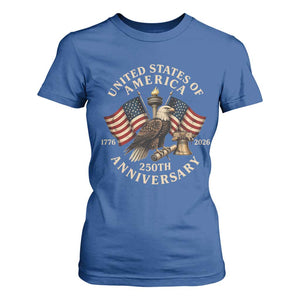 USA 250th Anniversary T Shirt For Women Vintage Eagle US Flag Independence Day 4th July Patriotic TS10 Royal Blue Print Your Wear
