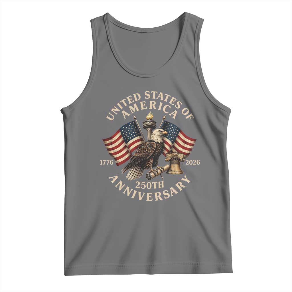 USA 250th Anniversary Tank Top Vintage Eagle US Flag Independence Day 4th July Patriotic TS10 Black Heather Print Your Wear