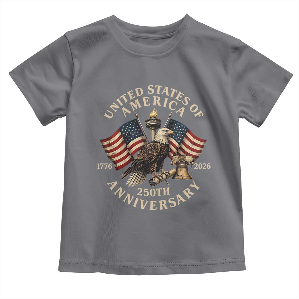 USA 250th Anniversary Toddler T Shirt Vintage Eagle US Flag Independence Day 4th July Patriotic TS10 Charcoal Print Your Wear