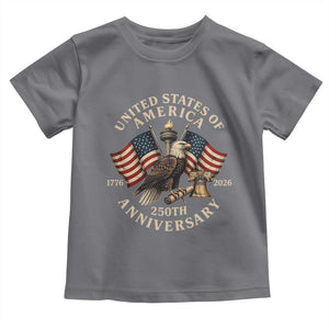 USA 250th Anniversary Toddler T Shirt Vintage Eagle US Flag Independence Day 4th July Patriotic TS10 Charcoal Print Your Wear