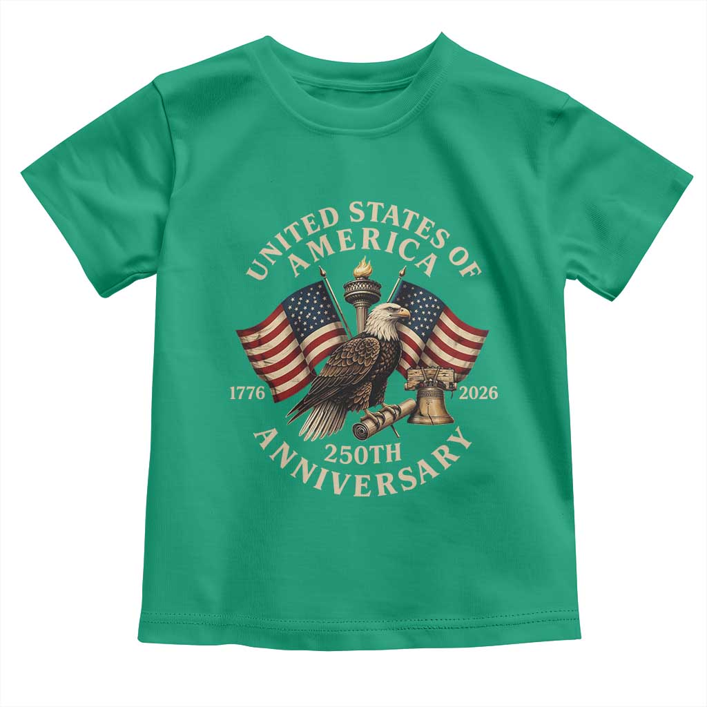 USA 250th Anniversary Toddler T Shirt Vintage Eagle US Flag Independence Day 4th July Patriotic TS10 Irish Green Print Your Wear