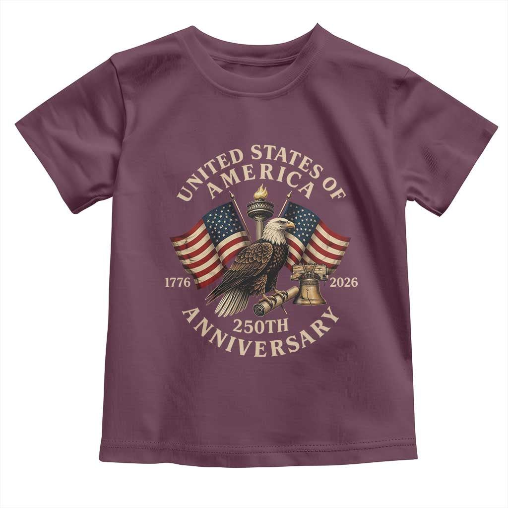 USA 250th Anniversary Toddler T Shirt Vintage Eagle US Flag Independence Day 4th July Patriotic TS10 Maroon Print Your Wear