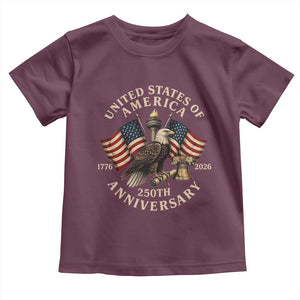 USA 250th Anniversary Toddler T Shirt Vintage Eagle US Flag Independence Day 4th July Patriotic TS10 Maroon Print Your Wear