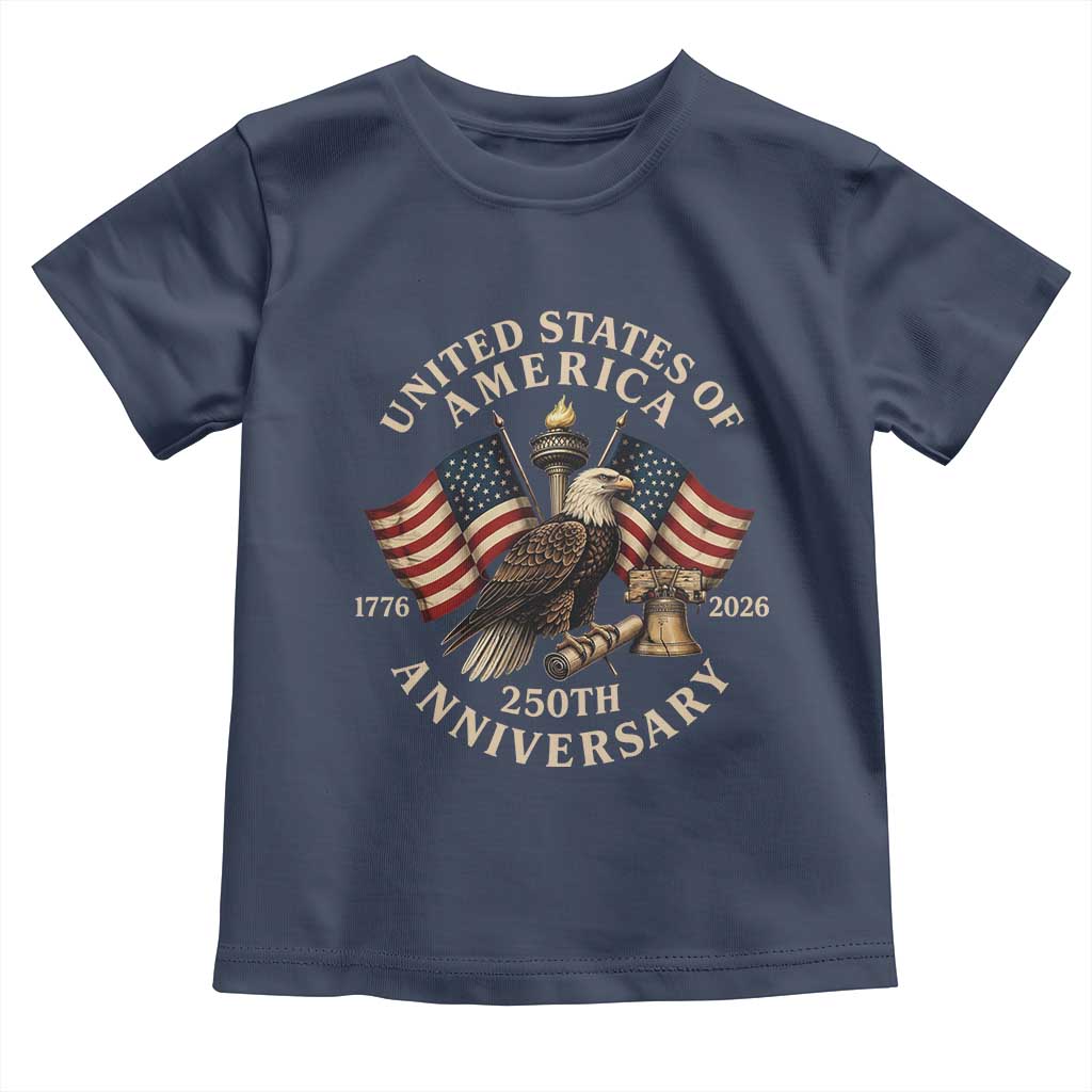 USA 250th Anniversary Toddler T Shirt Vintage Eagle US Flag Independence Day 4th July Patriotic TS10 Navy Print Your Wear