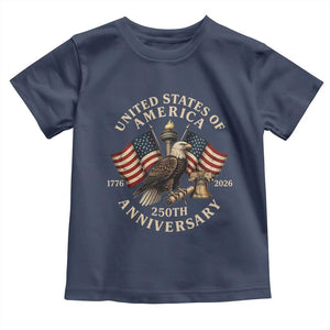 USA 250th Anniversary Toddler T Shirt Vintage Eagle US Flag Independence Day 4th July Patriotic TS10 Navy Print Your Wear
