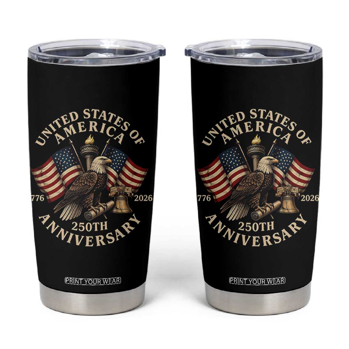 USA 250th Anniversary Tumbler Cup Vintage Eagle US Flag Independence Day 4th July Patriotic TS10 Black Print Your Wear