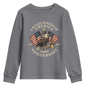 USA 250th Anniversary Youth Sweatshirt Vintage Eagle US Flag Independence Day 4th July Patriotic TS10 Charcoal Print Your Wear