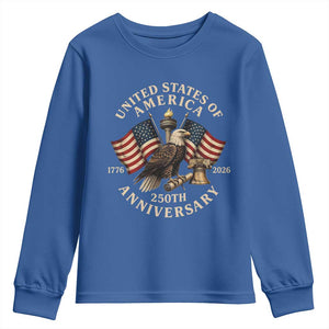 USA 250th Anniversary Youth Sweatshirt Vintage Eagle US Flag Independence Day 4th July Patriotic TS10 Royal Blue Print Your Wear