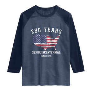 USA 250th Anniversary Raglan Shirt United States Semiquincentennial 1776 2026 Patriotic Independence Day TS10 Heather Denim Navy Print Your Wear