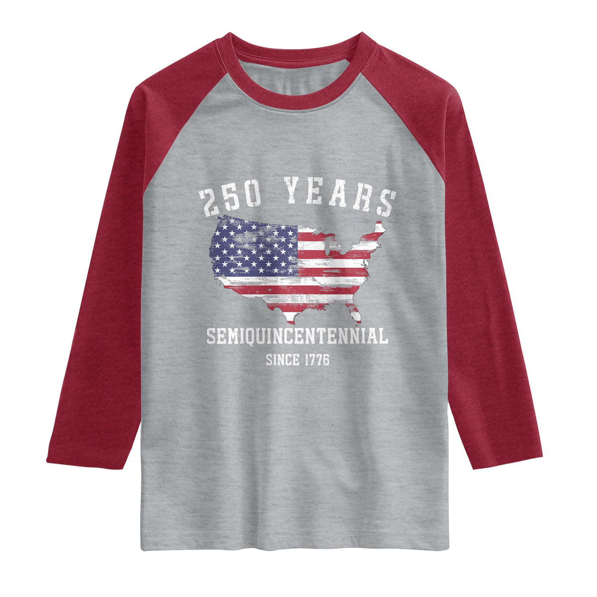 USA 250th Anniversary Raglan Shirt United States Semiquincentennial 1776 2026 Patriotic Independence Day TS10 Heather Gray Heather Red Print Your Wear