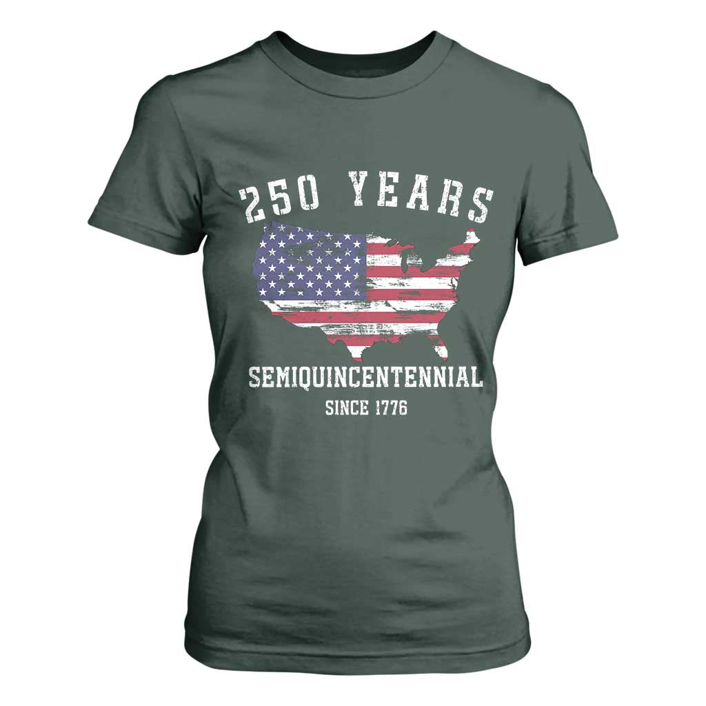 USA 250th Anniversary T Shirt For Women United States Semiquincentennial 1776 2026 Patriotic Independence Day TS10 Dark Forest Green Print Your Wear