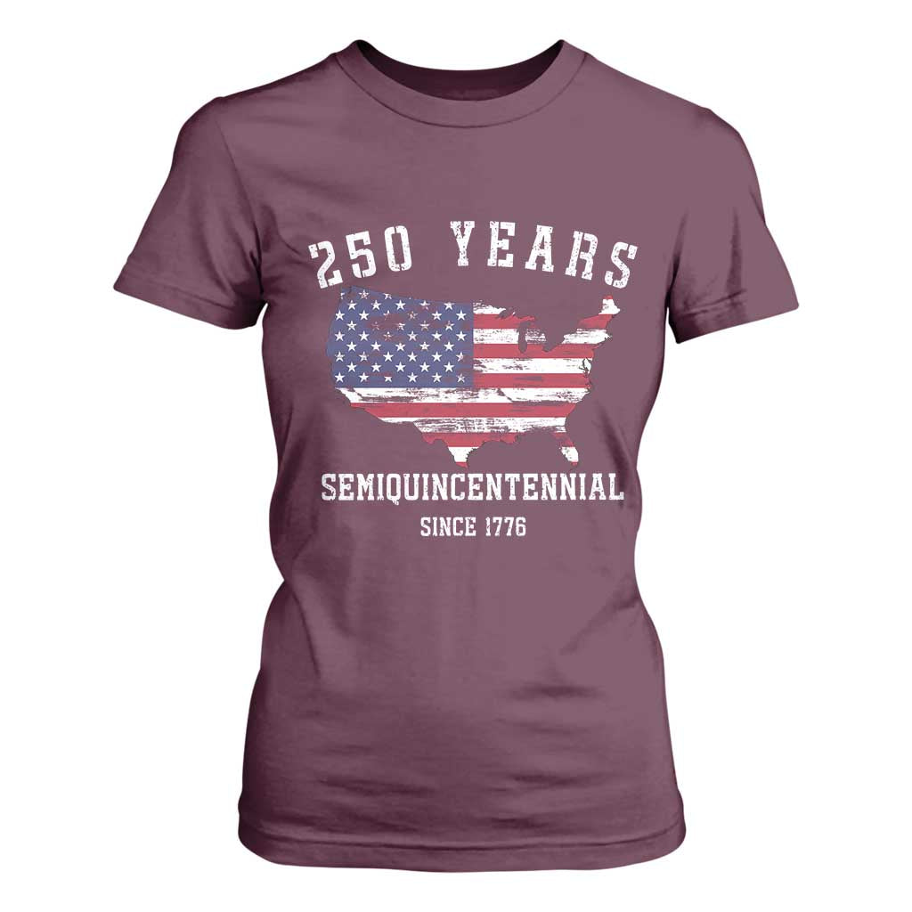 USA 250th Anniversary T Shirt For Women United States Semiquincentennial 1776 2026 Patriotic Independence Day TS10 Maroon Print Your Wear
