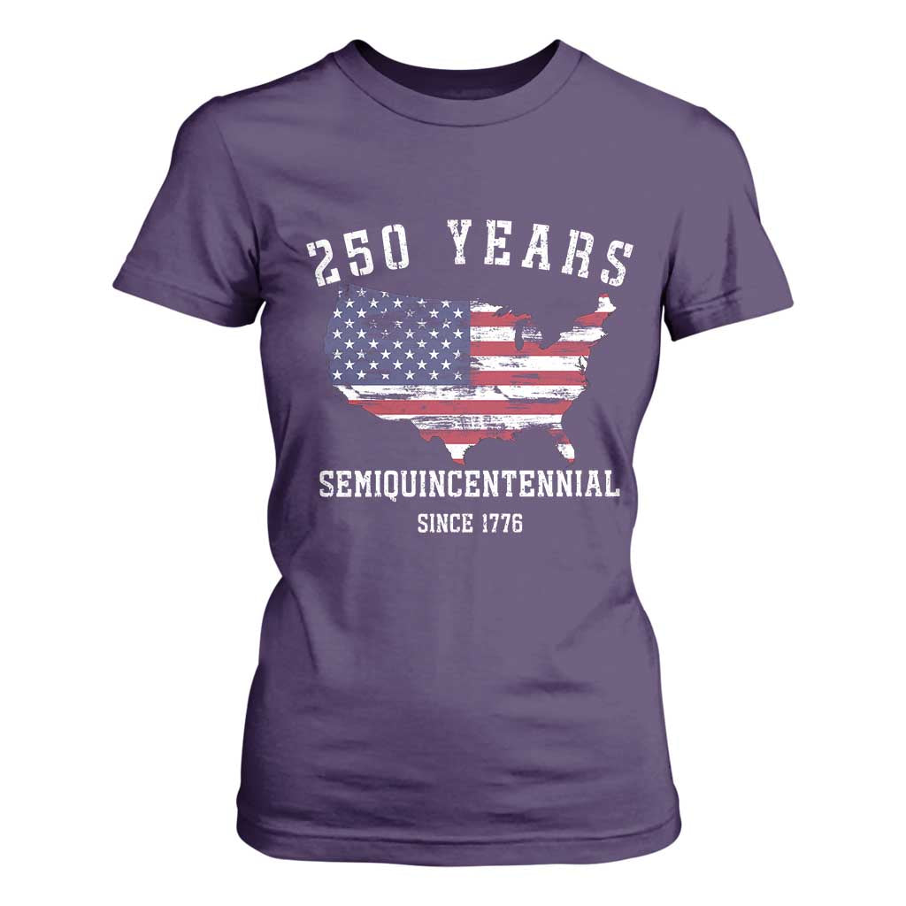 USA 250th Anniversary T Shirt For Women United States Semiquincentennial 1776 2026 Patriotic Independence Day TS10 Purple Print Your Wear