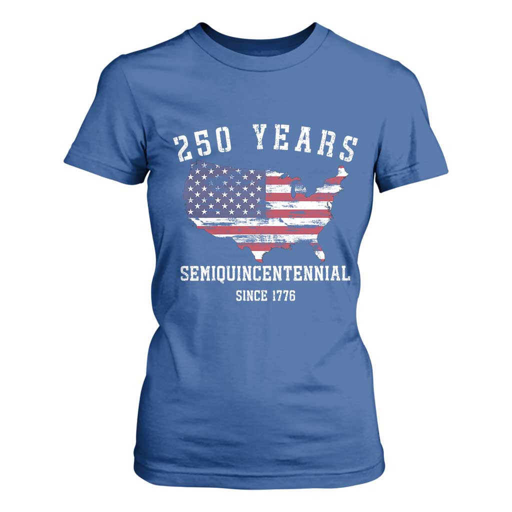 USA 250th Anniversary T Shirt For Women United States Semiquincentennial 1776 2026 Patriotic Independence Day TS10 Royal Blue Print Your Wear