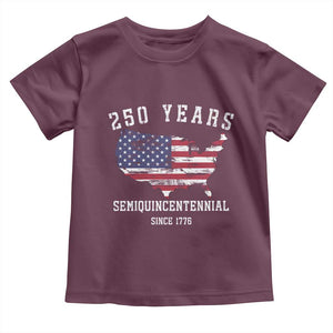 USA 250th Anniversary Toddler T Shirt United States Semiquincentennial 1776 2026 Patriotic Independence Day TS10 Maroon Print Your Wear
