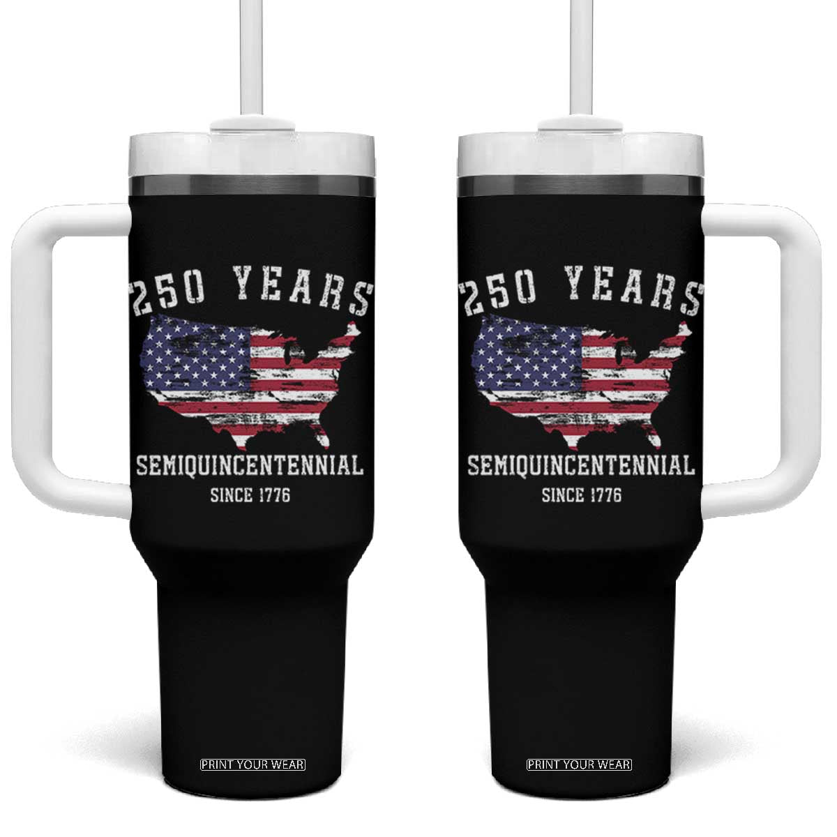 USA 250th Anniversary Tumbler With Handle United States Semiquincentennial 1776 2026 Patriotic Independence Day TS10 One Size: 40 oz Black Print Your Wear