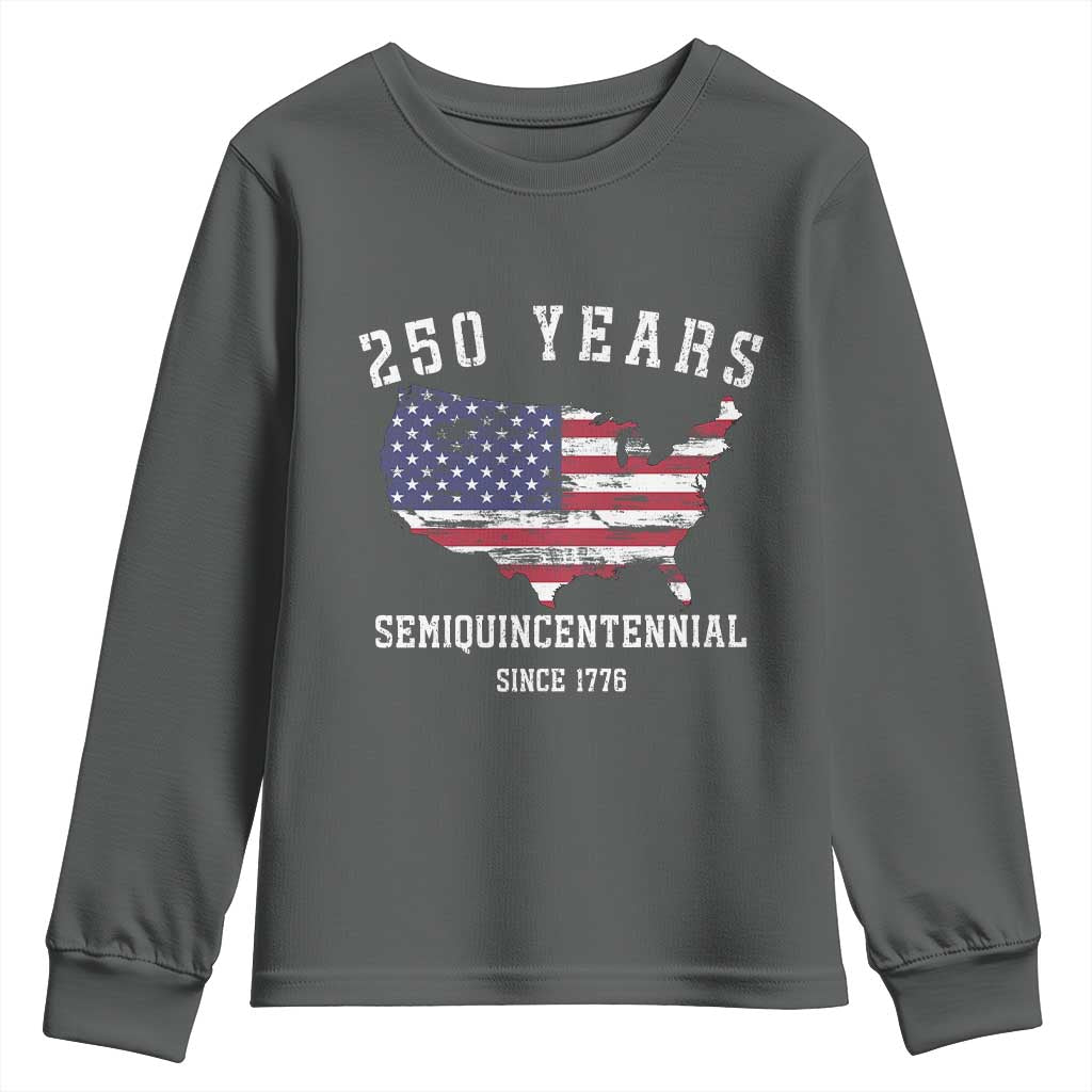 USA 250th Anniversary Youth Sweatshirt United States Semiquincentennial 1776 2026 Patriotic Independence Day TS10 Dark Heather Print Your Wear