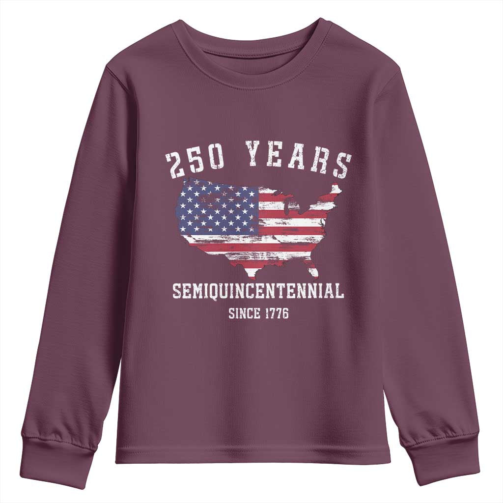 USA 250th Anniversary Youth Sweatshirt United States Semiquincentennial 1776 2026 Patriotic Independence Day TS10 Maroon Print Your Wear