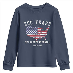 USA 250th Anniversary Youth Sweatshirt United States Semiquincentennial 1776 2026 Patriotic Independence Day TS10 Navy Print Your Wear