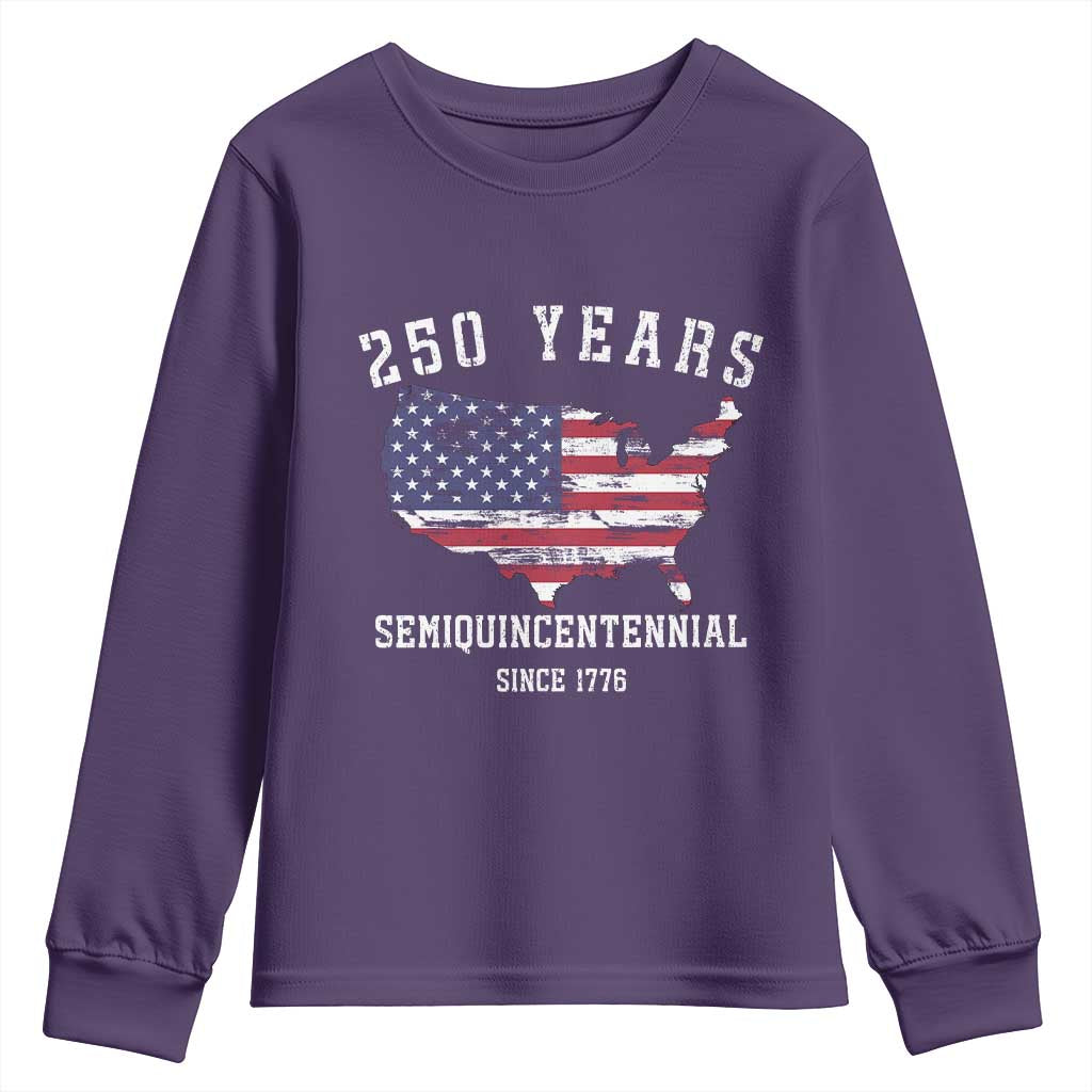 USA 250th Anniversary Youth Sweatshirt United States Semiquincentennial 1776 2026 Patriotic Independence Day TS10 Purple Print Your Wear