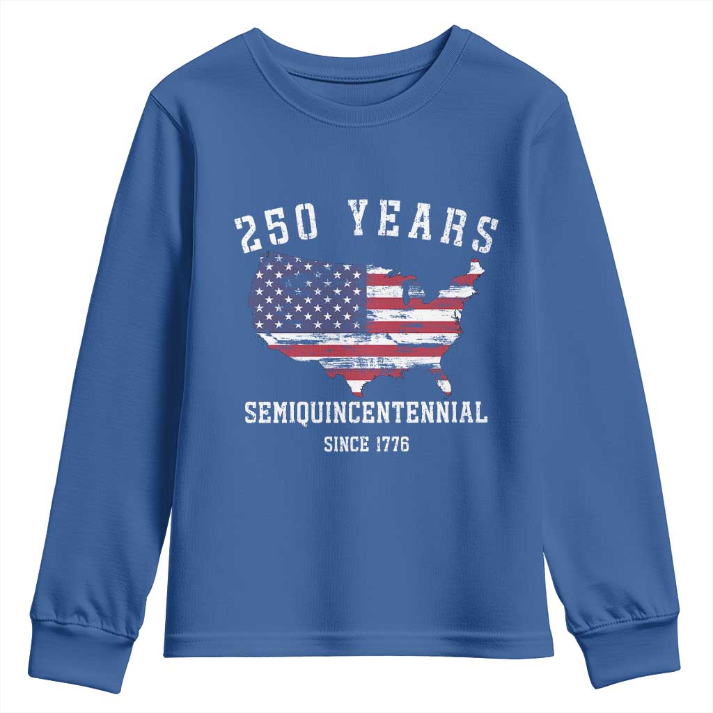 USA 250th Anniversary Youth Sweatshirt United States Semiquincentennial 1776 2026 Patriotic Independence Day TS10 Royal Blue Print Your Wear
