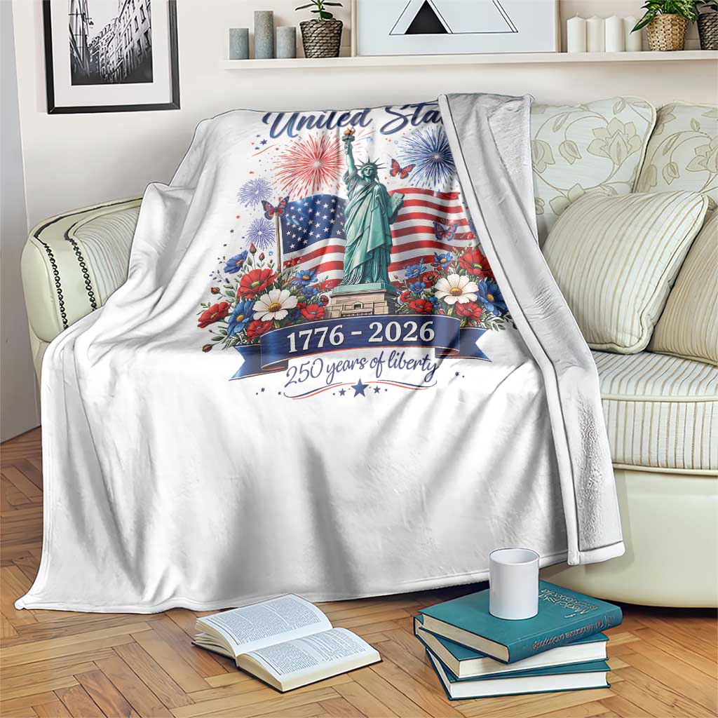 250th Anniversary USA Throw Blanket Patriotic Liberty Floral 250 Years American 4th July 1776 2026 TS10 Print Your Wear