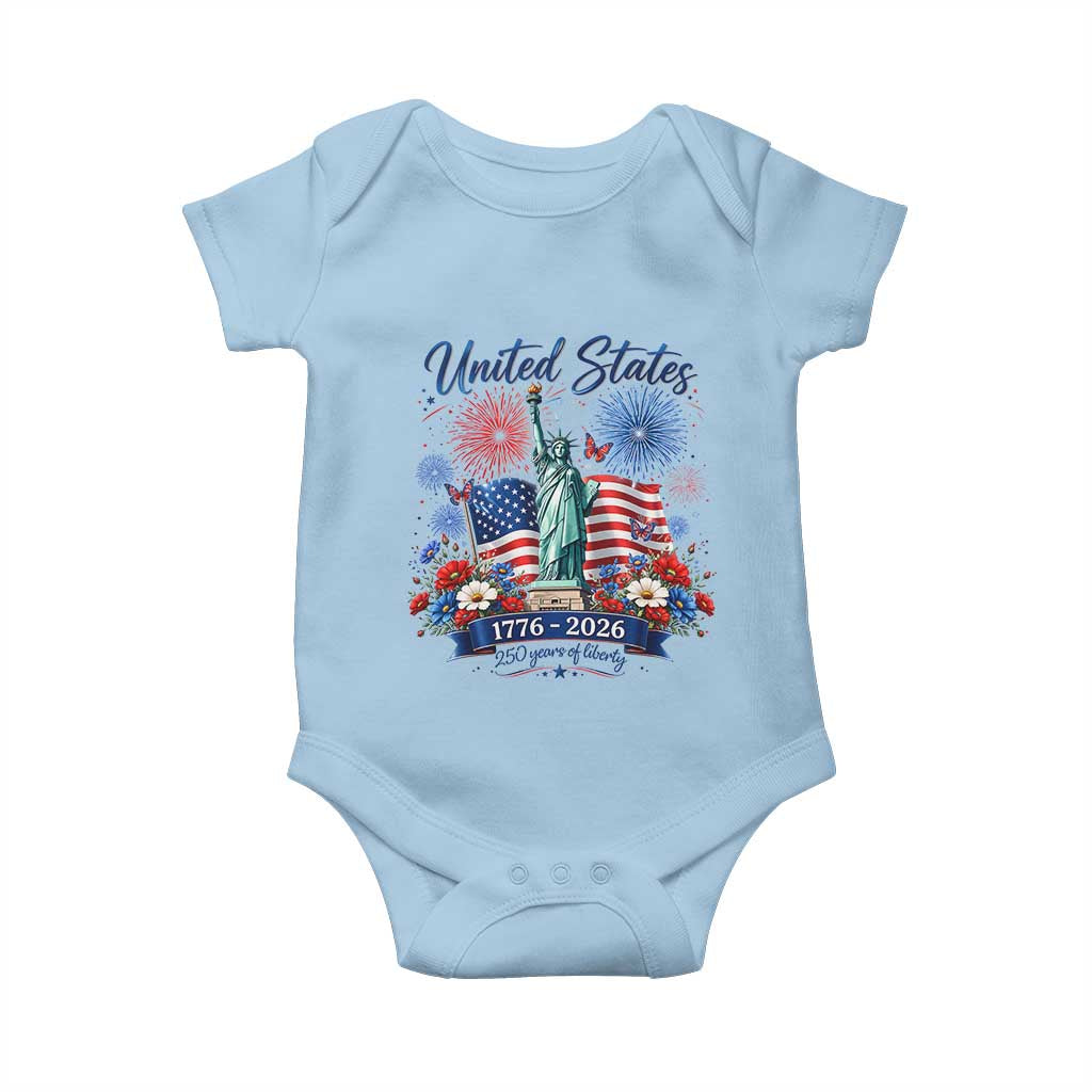 250th Anniversary USA Baby Onesie Patriotic Liberty Floral 250 Years American 4th July 1776 2026 TS10 Light Blue Print Your Wear