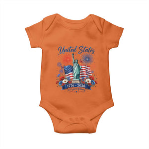 250th Anniversary USA Baby Onesie Patriotic Liberty Floral 250 Years American 4th July 1776 2026 TS10 Orange Print Your Wear