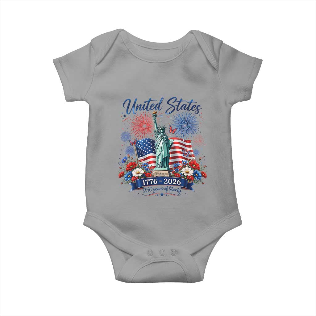 250th Anniversary USA Baby Onesie Patriotic Liberty Floral 250 Years American 4th July 1776 2026 TS10 Sport Gray Print Your Wear
