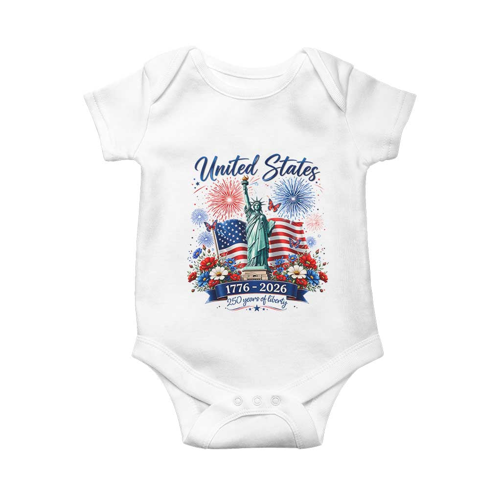 250th Anniversary USA Baby Onesie Patriotic Liberty Floral 250 Years American 4th July 1776 2026 TS10 White Print Your Wear