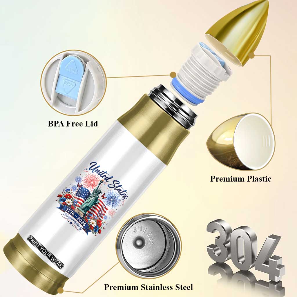 250th Anniversary USA Bullet Tumbler Patriotic Liberty Floral 250 Years American 4th July 1776 2026 TS10 Print Your Wear