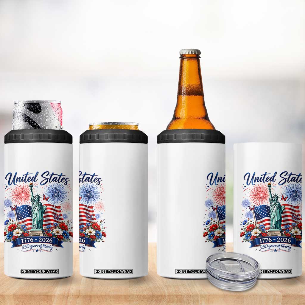 250th Anniversary USA 4 in 1 Can Cooler Tumbler Patriotic Liberty Floral 250 Years American 4th July 1776 2026 TS10 Print Your Wear