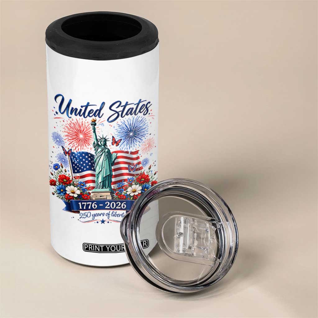 250th Anniversary USA 4 in 1 Can Cooler Tumbler Patriotic Liberty Floral 250 Years American 4th July 1776 2026 TS10 Print Your Wear