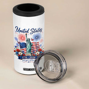 250th Anniversary USA 4 in 1 Can Cooler Tumbler Patriotic Liberty Floral 250 Years American 4th July 1776 2026 TS10 Print Your Wear