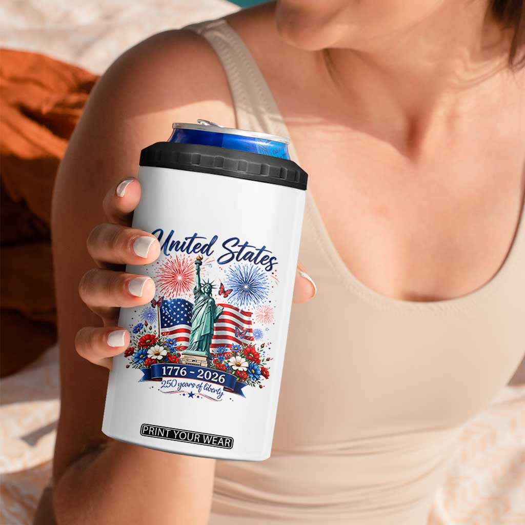 250th Anniversary USA 4 in 1 Can Cooler Tumbler Patriotic Liberty Floral 250 Years American 4th July 1776 2026 TS10 Print Your Wear