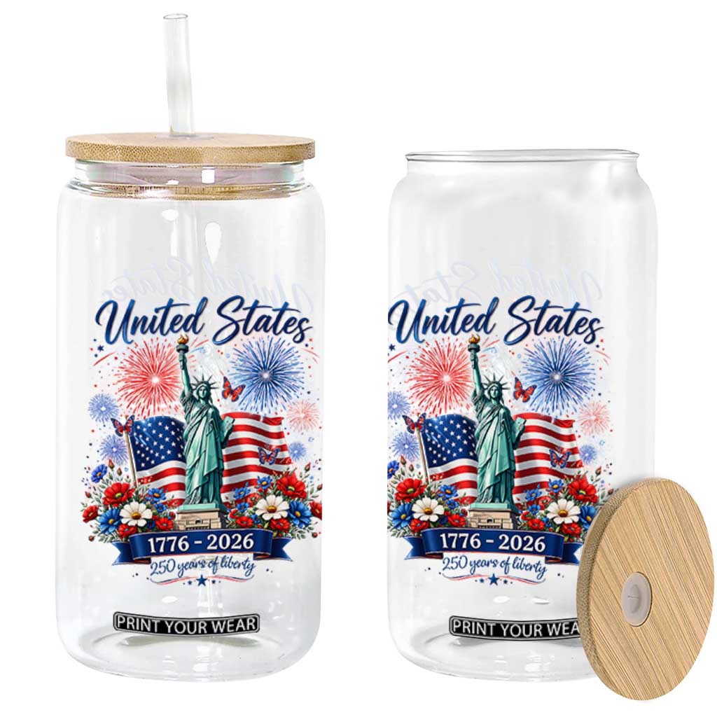 250th Anniversary USA Glass Can Patriotic Liberty Floral 250 Years American 4th July 1776 2026 TS10 Print Your Wear