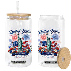 250th Anniversary USA Glass Can Patriotic Liberty Floral 250 Years American 4th July 1776 2026 TS10 Print Your Wear