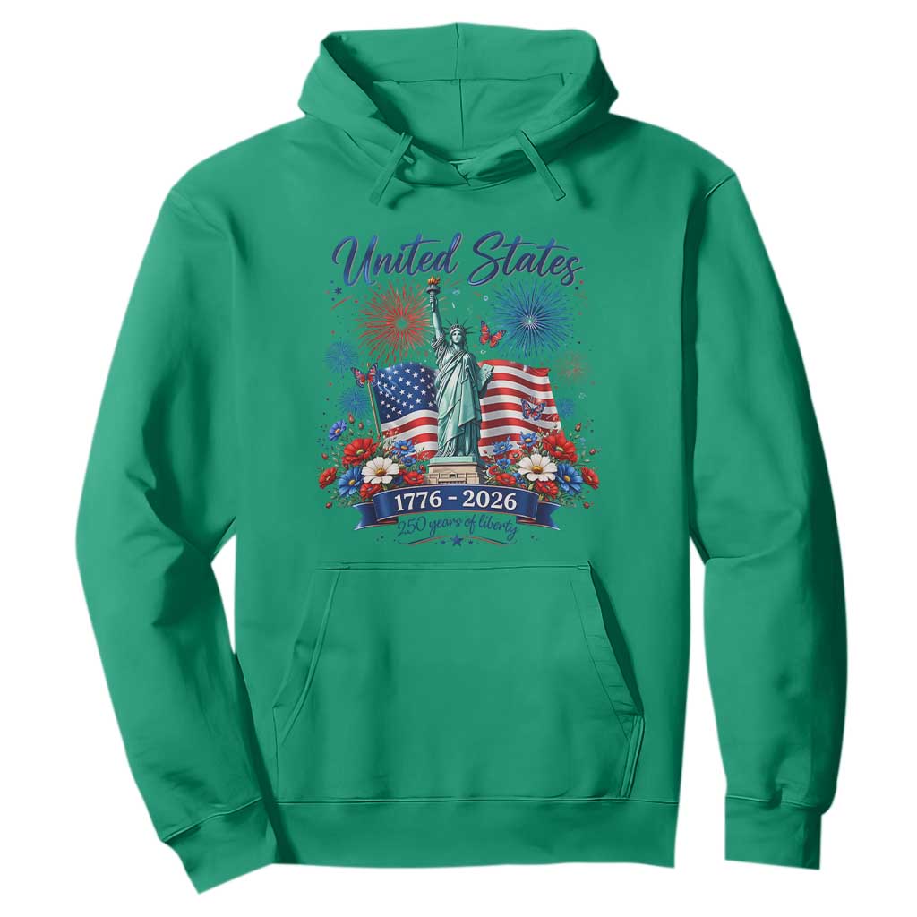250th Anniversary USA Hoodie Patriotic Liberty Floral 250 Years American 4th July 1776 2026 TS10 Irish Green Print Your Wear