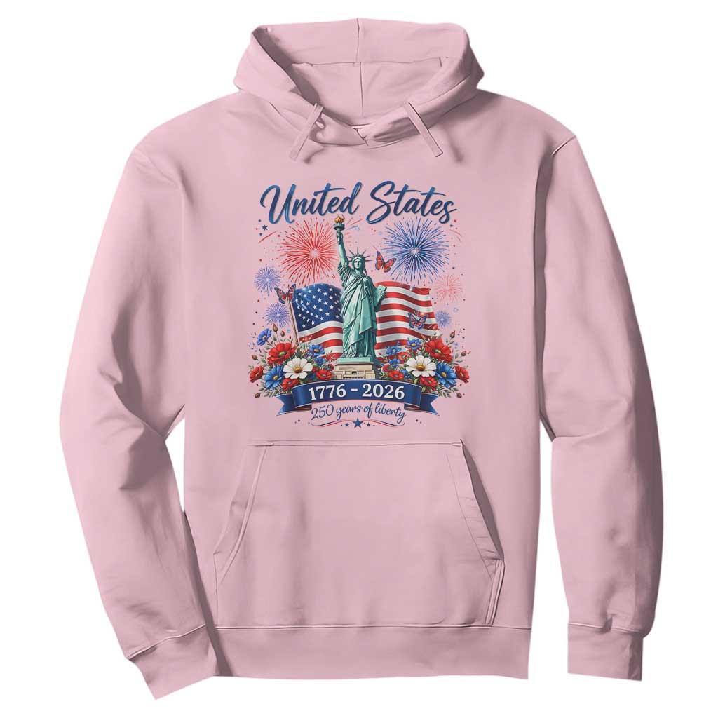 250th Anniversary USA Hoodie Patriotic Liberty Floral 250 Years American 4th July 1776 2026 TS10 Light Pink Print Your Wear