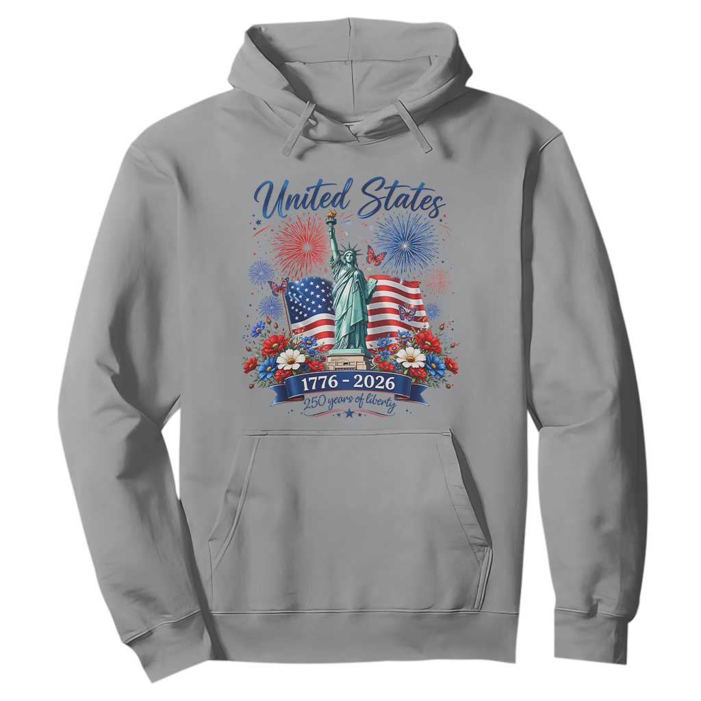 250th Anniversary USA Hoodie Patriotic Liberty Floral 250 Years American 4th July 1776 2026 TS10 Sport Gray Print Your Wear