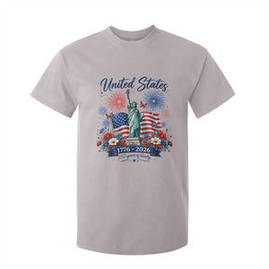 250th Anniversary USA T Shirt For Kid Patriotic Liberty Floral 250 Years American 4th July 1776 2026 TS10 Ice Gray Print Your Wear