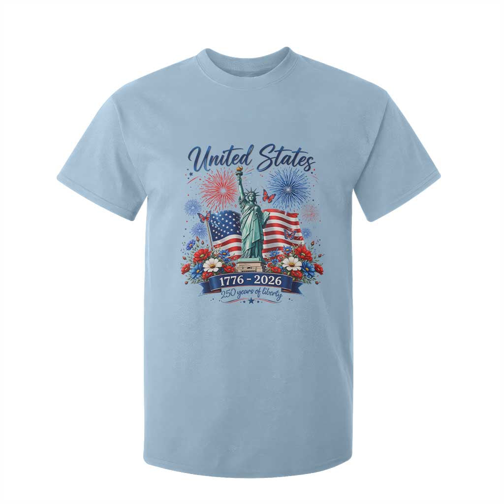250th Anniversary USA T Shirt For Kid Patriotic Liberty Floral 250 Years American 4th July 1776 2026 TS10 Light Blue Print Your Wear
