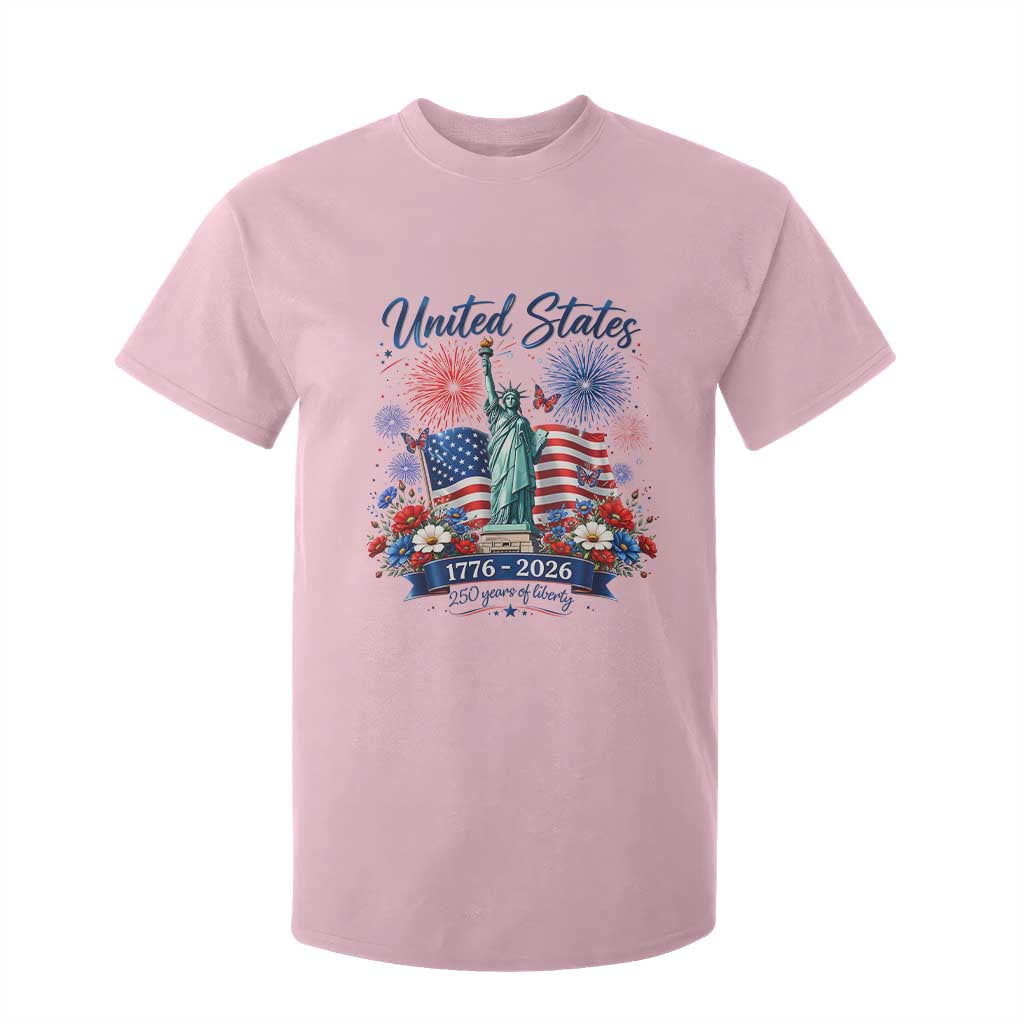 250th Anniversary USA T Shirt For Kid Patriotic Liberty Floral 250 Years American 4th July 1776 2026 TS10 Light Pink Print Your Wear