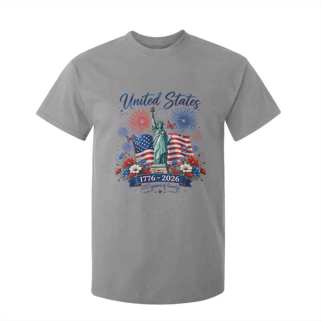 250th Anniversary USA T Shirt For Kid Patriotic Liberty Floral 250 Years American 4th July 1776 2026 TS10 Sport Gray Print Your Wear