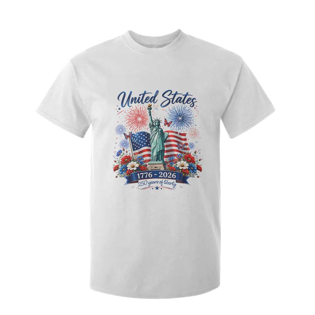 250th Anniversary USA T Shirt For Kid Patriotic Liberty Floral 250 Years American 4th July 1776 2026 TS10 White Print Your Wear