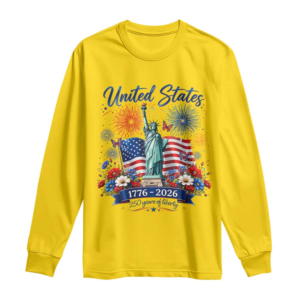 250th Anniversary USA Long Sleeve Shirt Patriotic Liberty Floral 250 Years American 4th July 1776 2026 TS10 Daisy Print Your Wear
